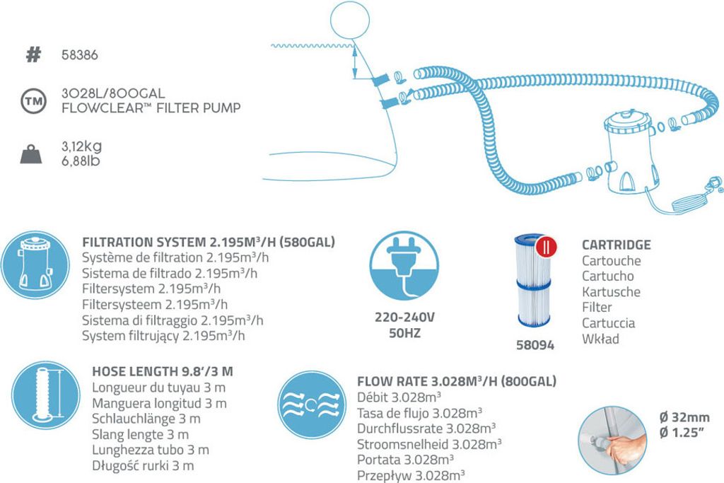 Bestway Flowclear Pool-Filterpumpe 3028 L/h Produktbild 60