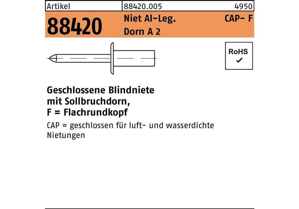 Blindniete R 88420 Flachrundkopf 4,8 x 14 Niet Aluminium/Dorn A 2