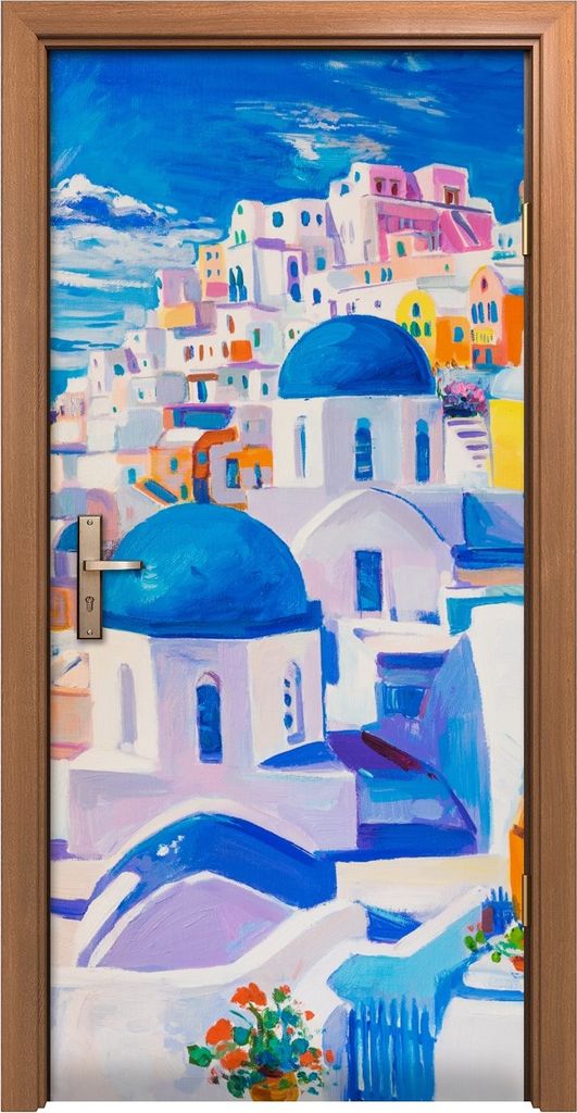 Türposter 90x200 cm Türaufkleber Türtapete Türfolie Klebefolie Malerei im farbenfrohen Griechenland