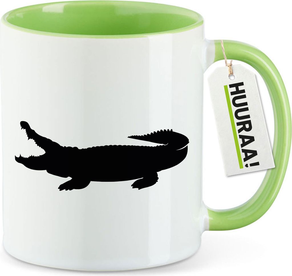 Huuraa Kaffeetasse Krokodile Silhouette 330ml Grün Keramik Kaffeebecher Geschenkidee