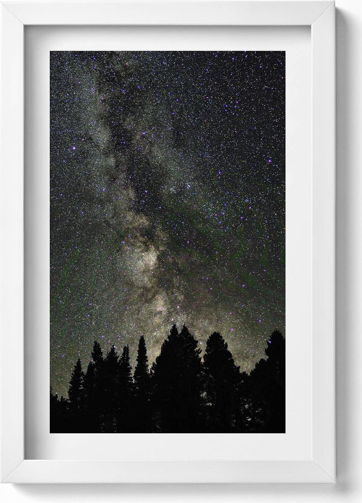 Sternenhimmel über dem Wald– Wandbild mit Rahmen – Gerahmtes Bild – Wanddekoration – 20x30 cm – Weiß