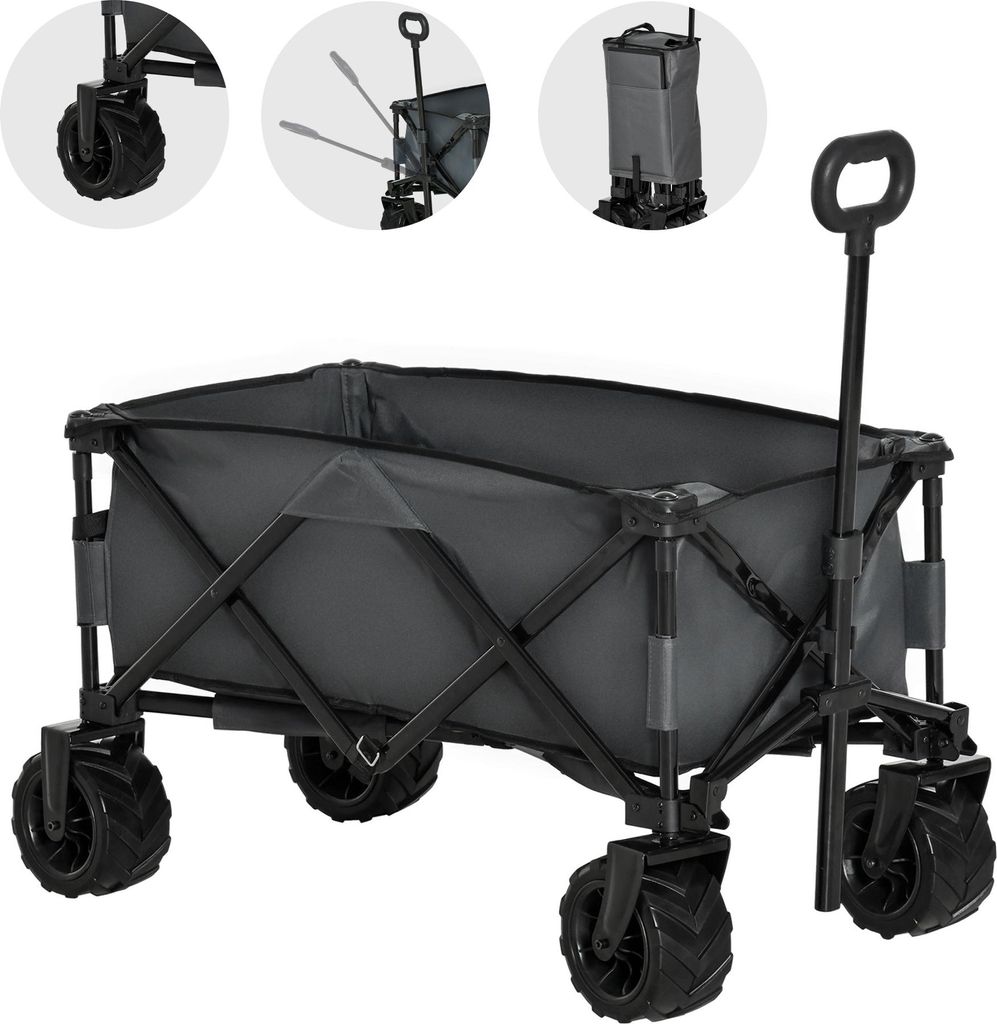 Bollerwagen Faltbarer Handwagen 360° Gartenwagen Transportwagen mit Teleskop Griff Verstellbarer Griffhöhe Strandwagen bis 70 kg Tragkraft Metall...