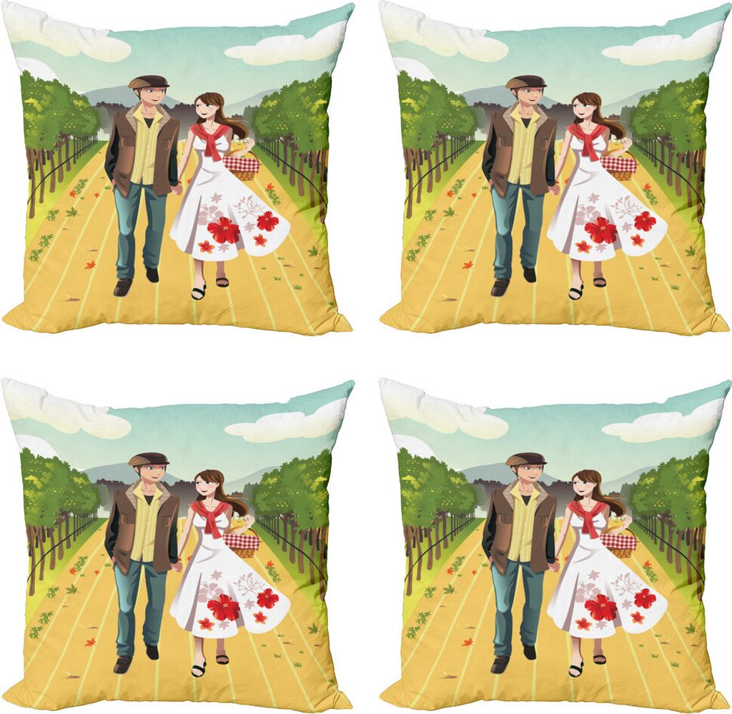 ABAKUHAUS Freund Kissenbezug Set (4 Stück), Paare, die im Weinberg, Moderner Doppelseitiger Digitaldruck, 40 cm x 40 cm, Mehrfarbig
