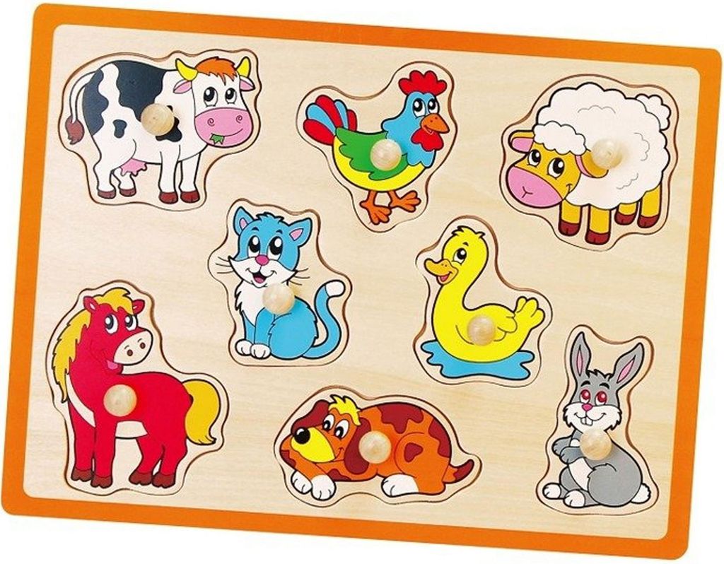 VIGA Holz-Puzzle Bauernhoftiere Steckspiel Produktbild 