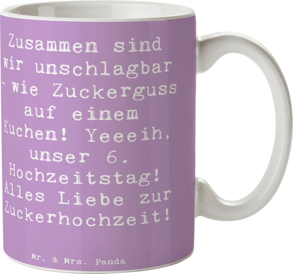 Mr. & Mrs. Panda Tasse Spruch 6. Hochzeitstag Zuckerhochzeit - Lavendeltraum - Geschenk, Kaffeebecher, süße Liebe, feiern, haferl, Pott, Teetasse...