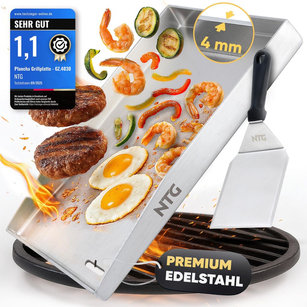Grillplatte aus 4mm rostfreiem Edelstahl [40 x 30cm] - Produktbild 