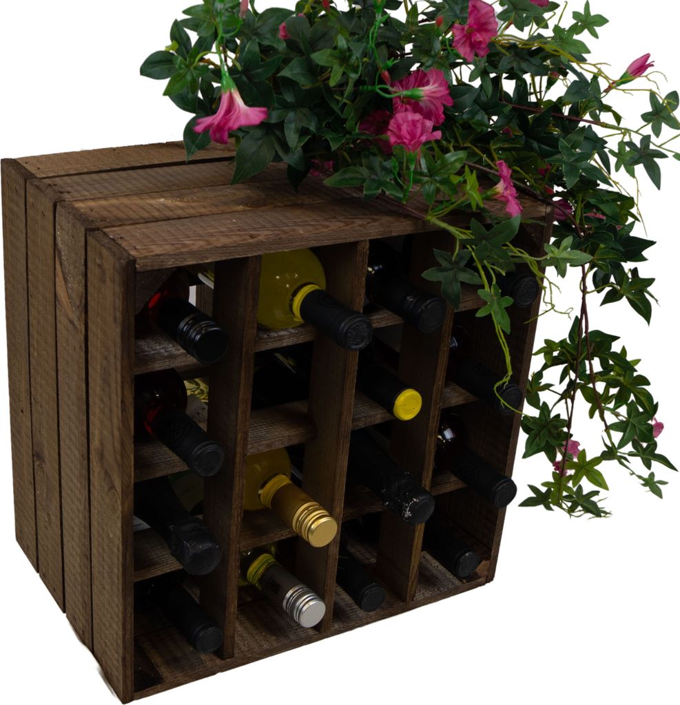 Weinregal 16er dunkel Flaschenregal Weinkistenregal Weinkiste Holzkiste Regal