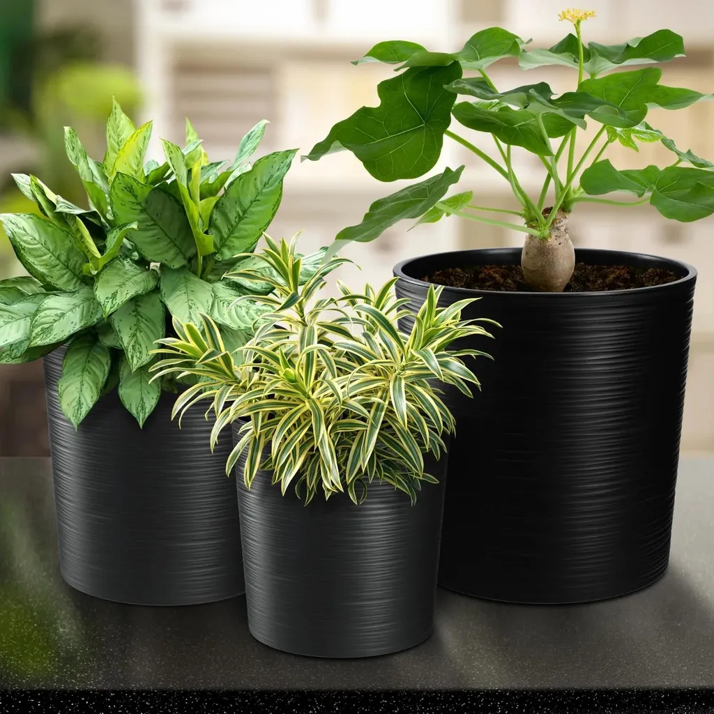 Pot de fleurs robuste 30 cm gris anthracite léger pour usage intérieur - 5
