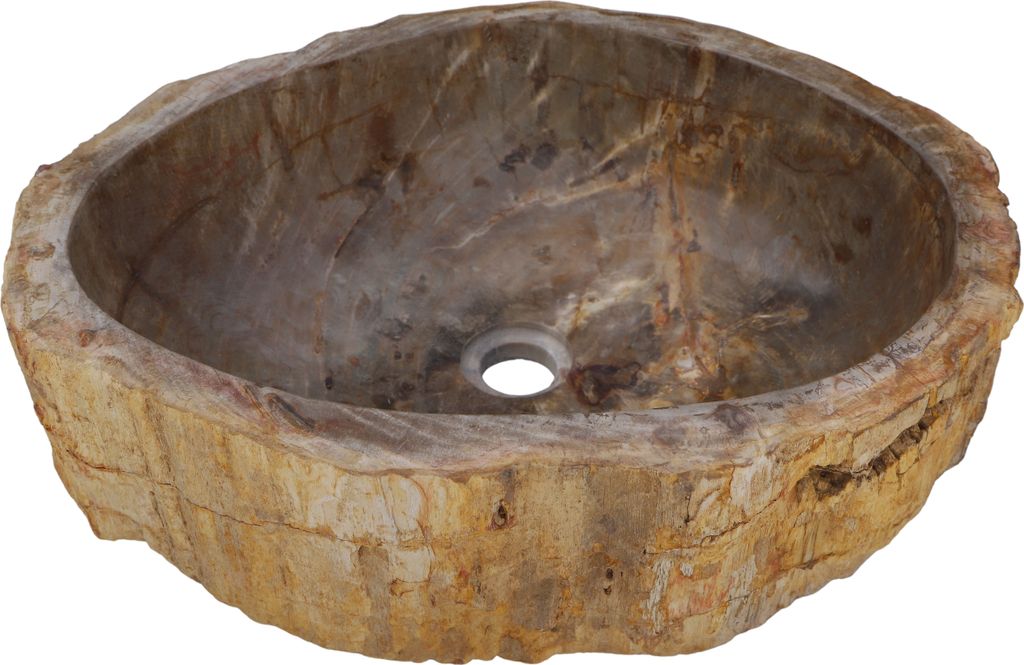 Massives Fossiles Holz Aufsatz-Waschbecken, Waschschale, Naturstein Handwaschbecken - Modell 27, Creme-weiß, FossilesHolz, 15*51*43 cm, Waschtisch...