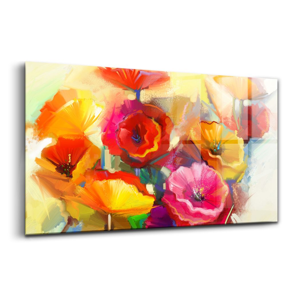 Glasmalerei - dekorative Malerei - moderne Malerei - 140x70 - Bunte Mohnblumen