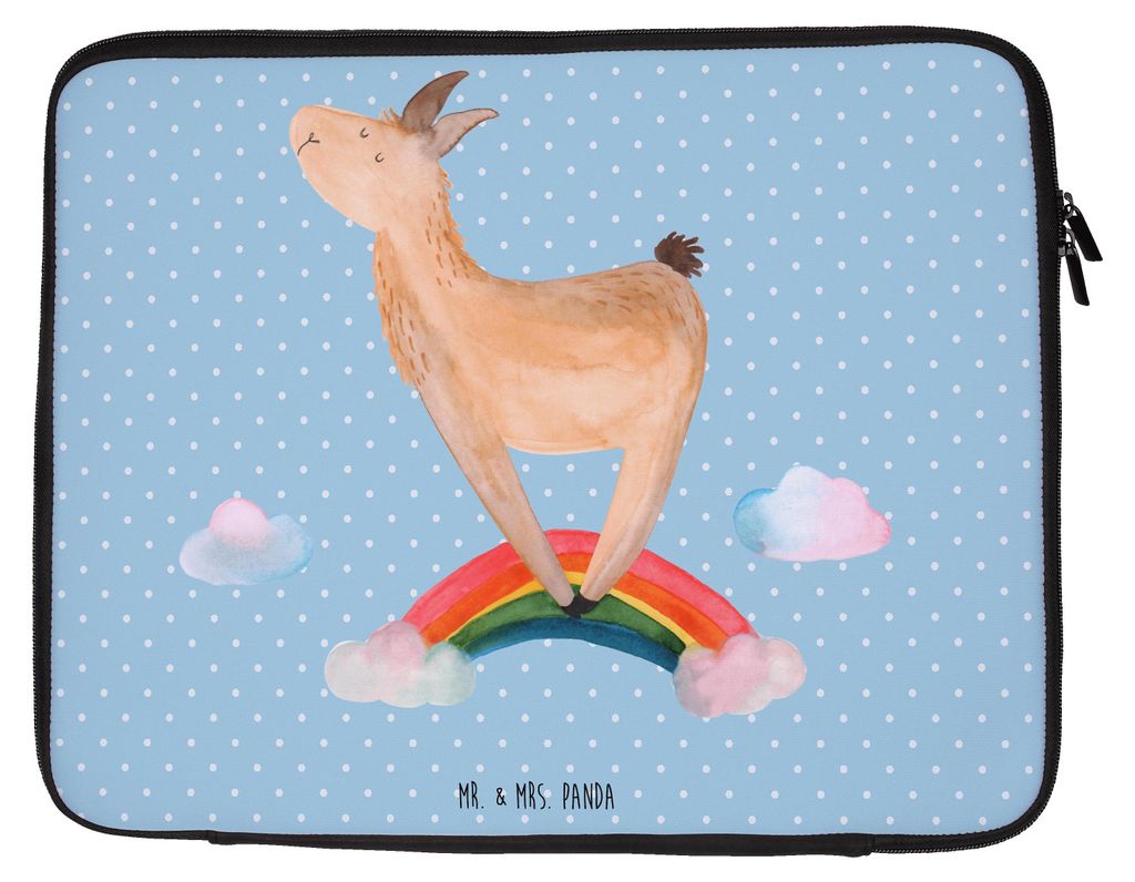 Mr. & Mrs. Panda Laptop Hülle Lama Regenbogen 27 x 36 cm - Blau Pastell - Geschenk, Selbstständig, Laptoptasche, Tasche, Notebook Sleeve, Abi, Fr...