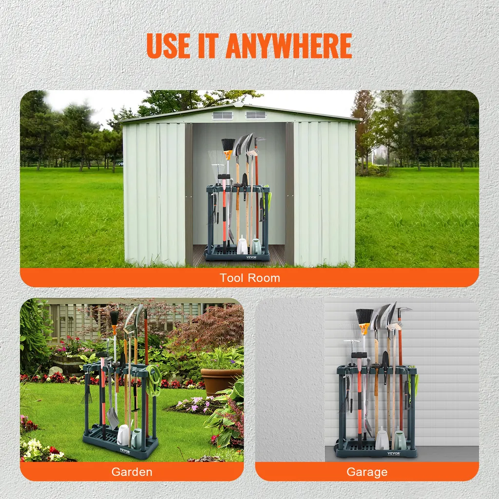 Support d'Outils de Jardin VEVOR 75cm, Anti-basculement 10 Compartiments PP