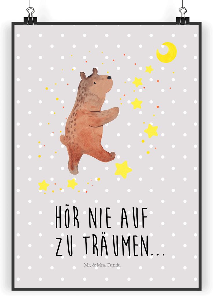 Mr. & Mrs. Panda Bild Bär Träume DIN A3 - Grau Pastell - Geschenk, drucke, Teddy, Designposter, Deko, wanddeko, Traum, Träumen, Traumdeutung, Pl...