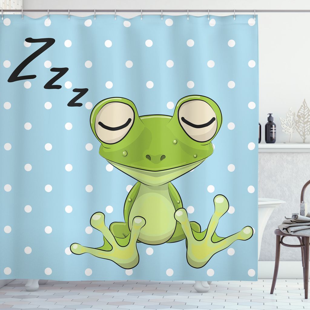 ABAKUHAUS Karikatur Duschvorhang, Frosch-Prinz-Polka-Punkte, Moderner Digitaldruck mit 12 Haken auf Stoff Wasser und Bakterie Resistent, 175 x 180 ...