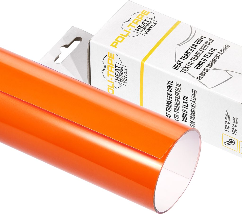 Poli-Tape Turbo, Hitzebeständige Vinylrolle, Geflocktes Wärmeübertragungsvinyl, Orange, Einfarbig, 60 °C, 500 mm