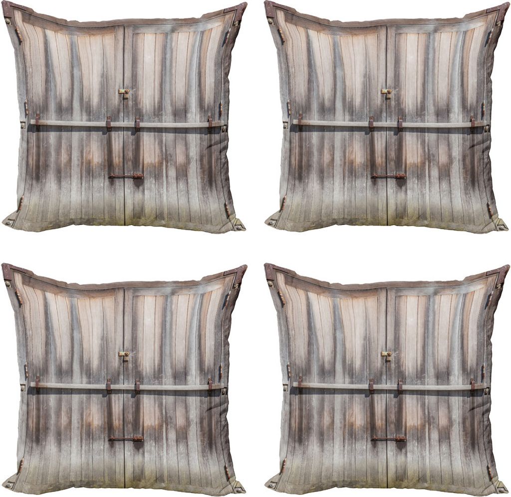 ABAKUHAUS Rustikal Kissenbezug Set (4 Stück), Hölzerne Eiche Country-Tor, Moderner Doppelseitiger Digitaldruck, 50 cm x 50 cm, Braun