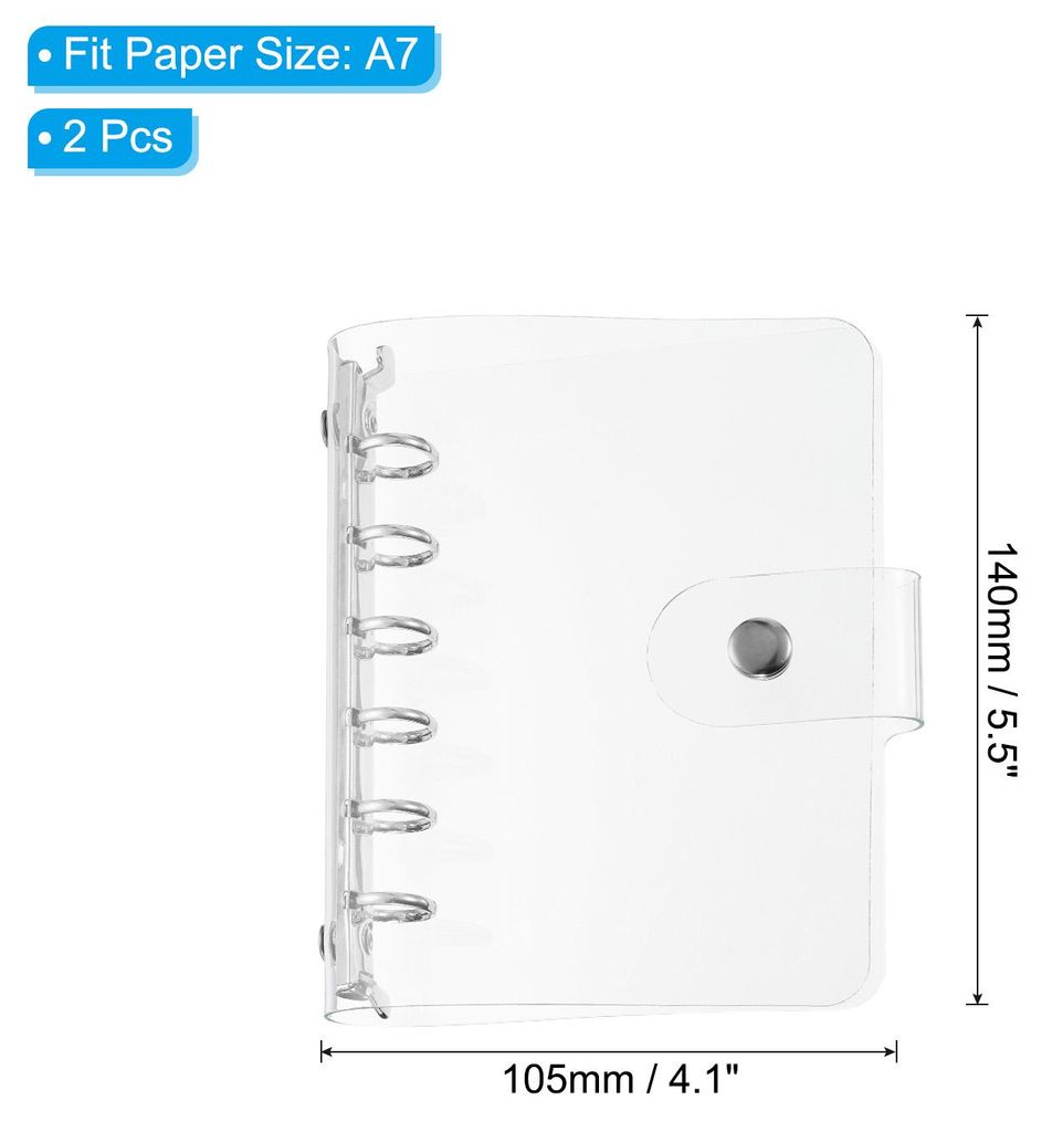 A7 Klare Binderabdeckung, 2 Stš¹ck weiche PVC-Loose-Leaf-Binder-Schutzhš¹lle mit Druckknopfverschluss, 6 silberfarbene Ringe fš¹r DIY-Meeting...