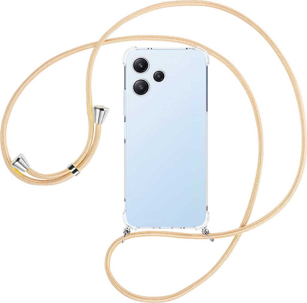Handykette Backcover-Schutzhülle mit Band (Metall silberfarben) für Xiaomi Poco M6 Pro 5G, Redmi 12 5G, Note 12R - Goldkordel