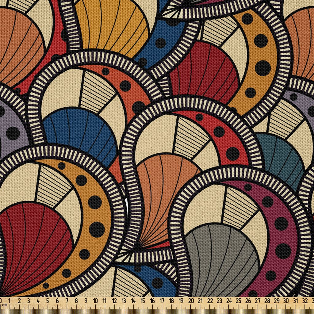 ABAKUHAUS afrikanisch Satin Stoff als Meterware, Paisley-Motive mit geometrischen Design Punkten und Linien Teardrop Form mit gebogenen Spitze, 10 ...