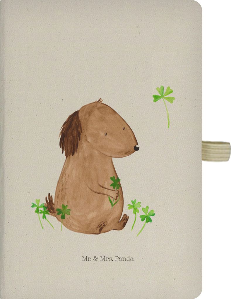 Mr. & Mrs. Panda notizbuch Hund Kleeblatt - Transparent - Geschenk, A5 Heft, Tagebuch, Journal, Süß, Viel Glück, Adressbuch, Sprüche