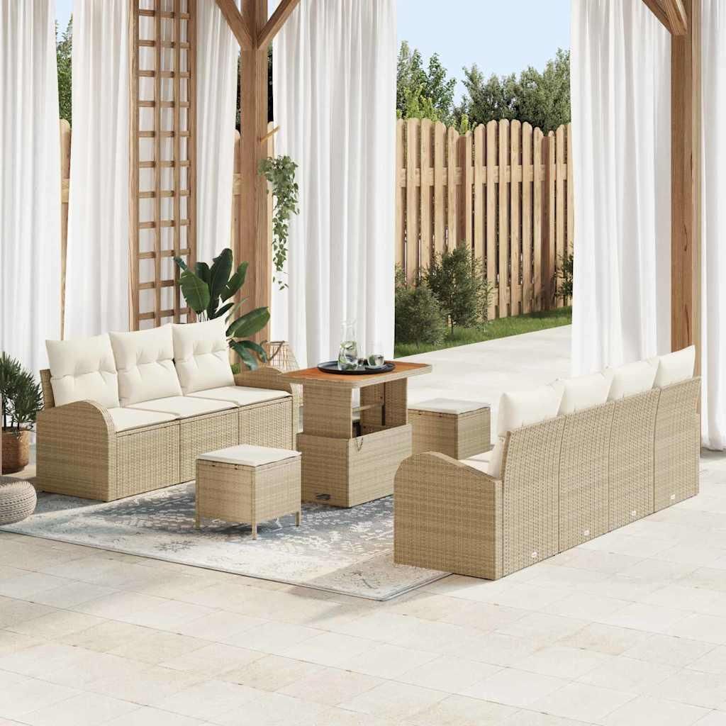 "Rabatt" Garten-Sofa-Set - Balkonmöbel/Terrassenmöbel - mit Kissen 10 pcs Beige Poly Rattan - Lounge-Dining set CC13331