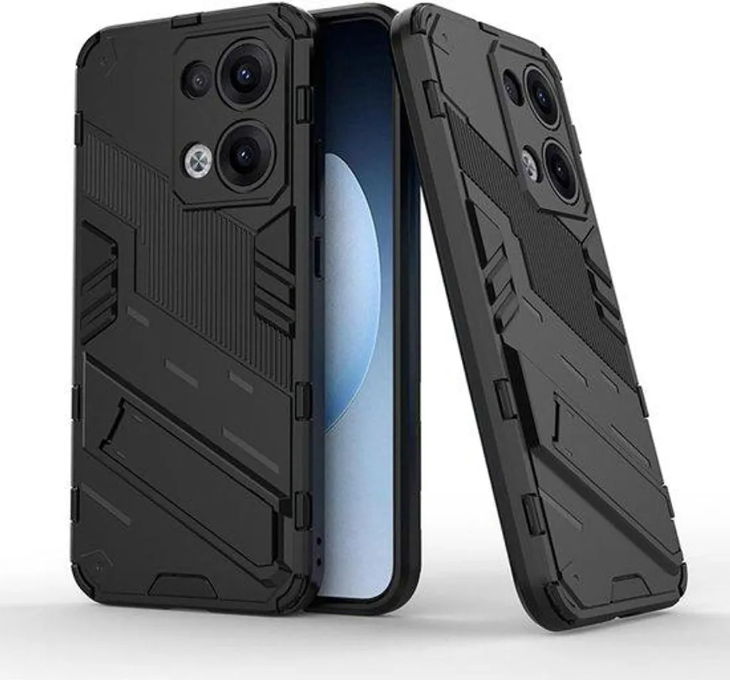 Coque robuste Oppo Reno13 5G en PC+TPU qualité militaire et béquille noir