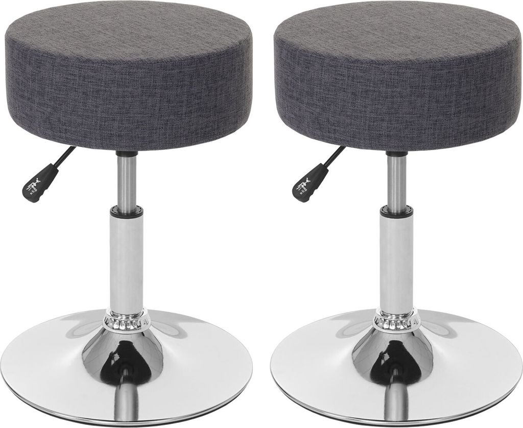 2er-Set Hocker HWC-C22, Sitzhocker Schminkhocker, höhenverstellbar Ø 35cm Textil, grau