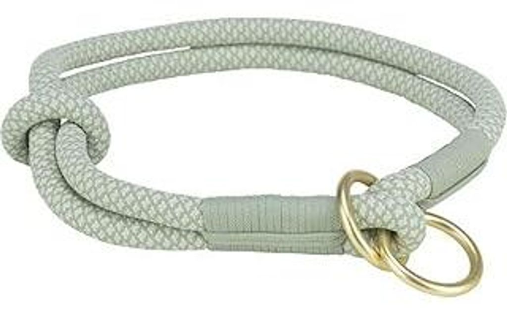 TRIXIE Soft Rope Zug-Stopp Halsband Größe L: Halsumfang 50 cm/13 mm in salbei - stufenlos verstellbares Hundehalsband aus gewebtem Tau fu?r Hunde...