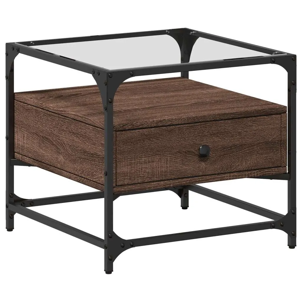 Tavolino da Caffè 50x50 Rovere Marrone e Acciaio - Salvaspazio Moderno