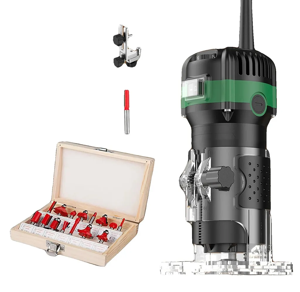 Toupie bois 800W polyvalente 6 vitesses incluant 15 fraises acier