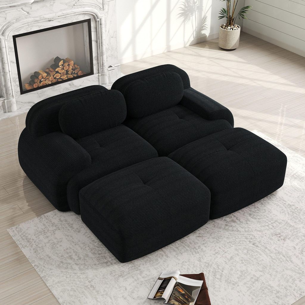 Sofa 2-Sitzer Cord-Sofa modular mit Chaiselongue & ergonomischen Armlehnen Weiches, montagefreies Sofa mit rutschfester Basis & 32D Polsterung