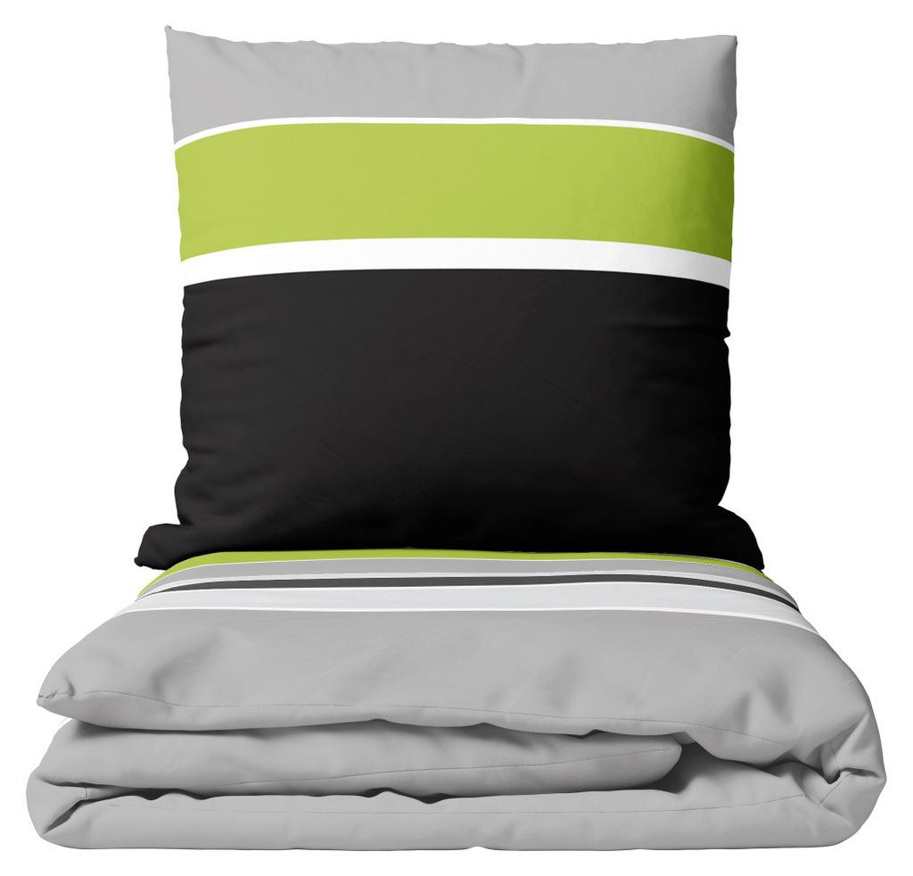 Baumwolle Bettwäsche Set 135x200 cm 80x80 cm Grau Grün Produktbild 