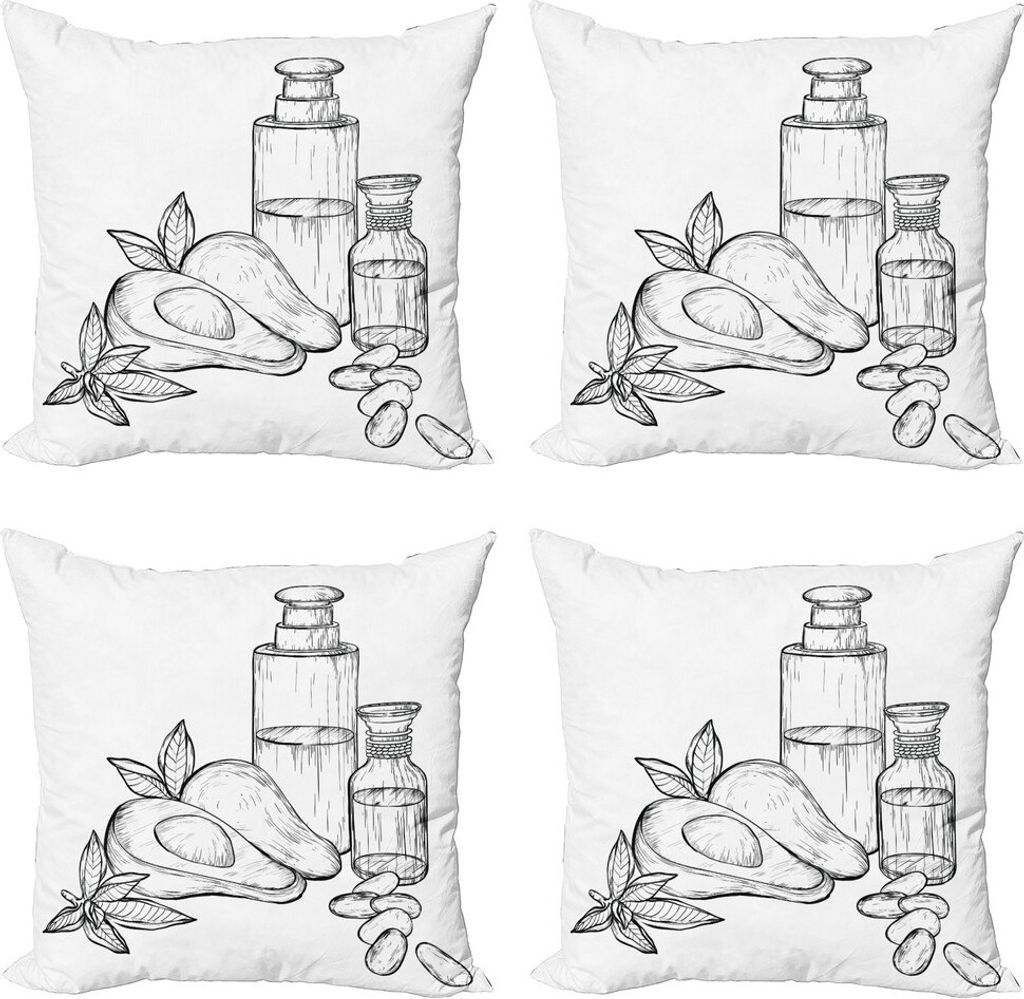 ABAKUHAUS Avocado Kissenbezug Set (4 Stück), Natürliche tropische Frucht, Moderner Doppelseitiger Digitaldruck, 40 cm x 40 cm, Schwarz und weiß