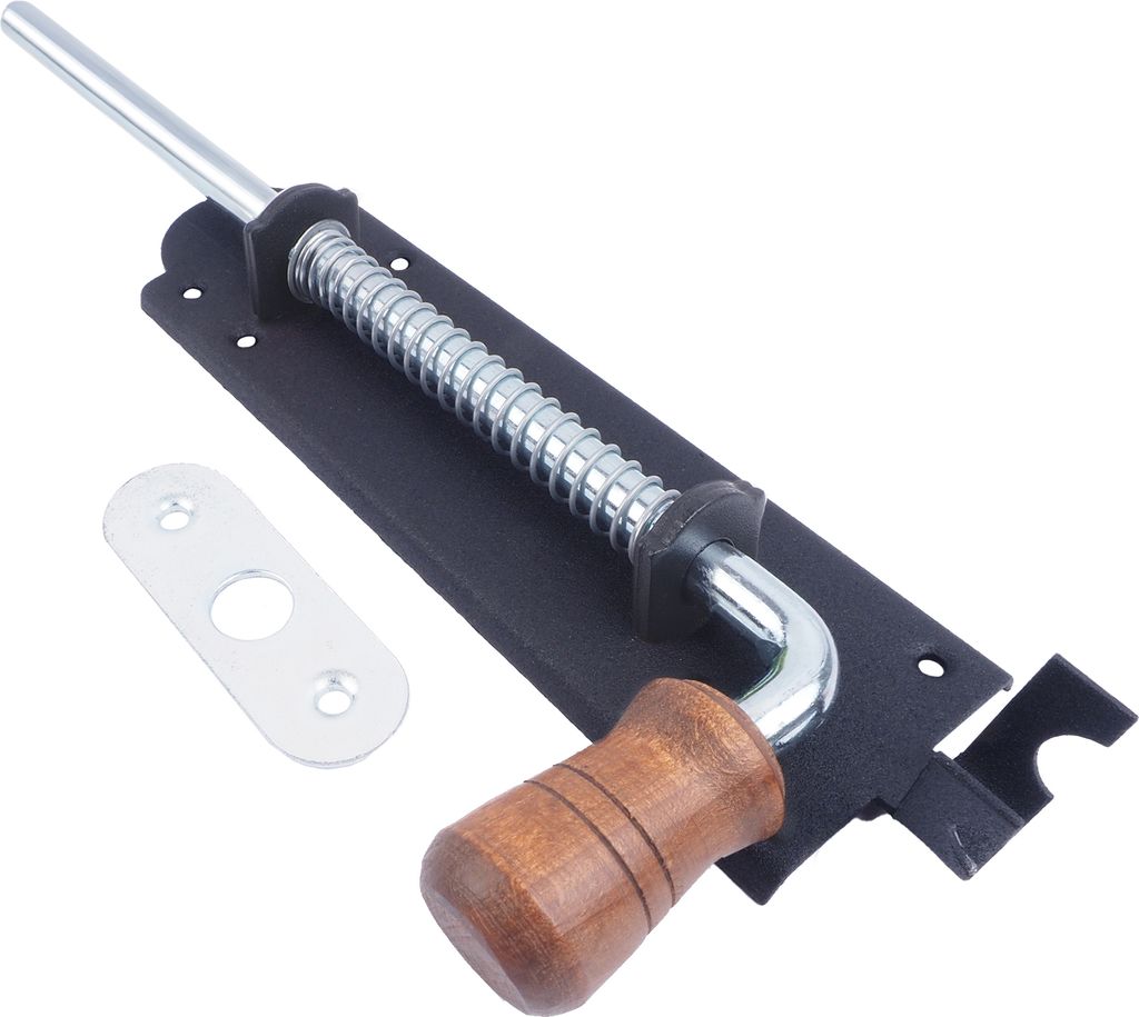 BAUSTER Türriegel 300 mm Schwarzer Federriegel Witterungsbeständig Holzriegel Massiver Riegel für Gartentor Beschläge für Holztore Breiter R...