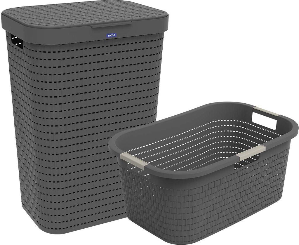 Rotho Set-2tlg. Wäschesammler und Korb Country - 1x Wäschekorb 59 x 39 x 25,2 cm - 1x Wäschetruhe 42,0 x 32,0 x 57,2 cm - SET zum Wäsche sammeln