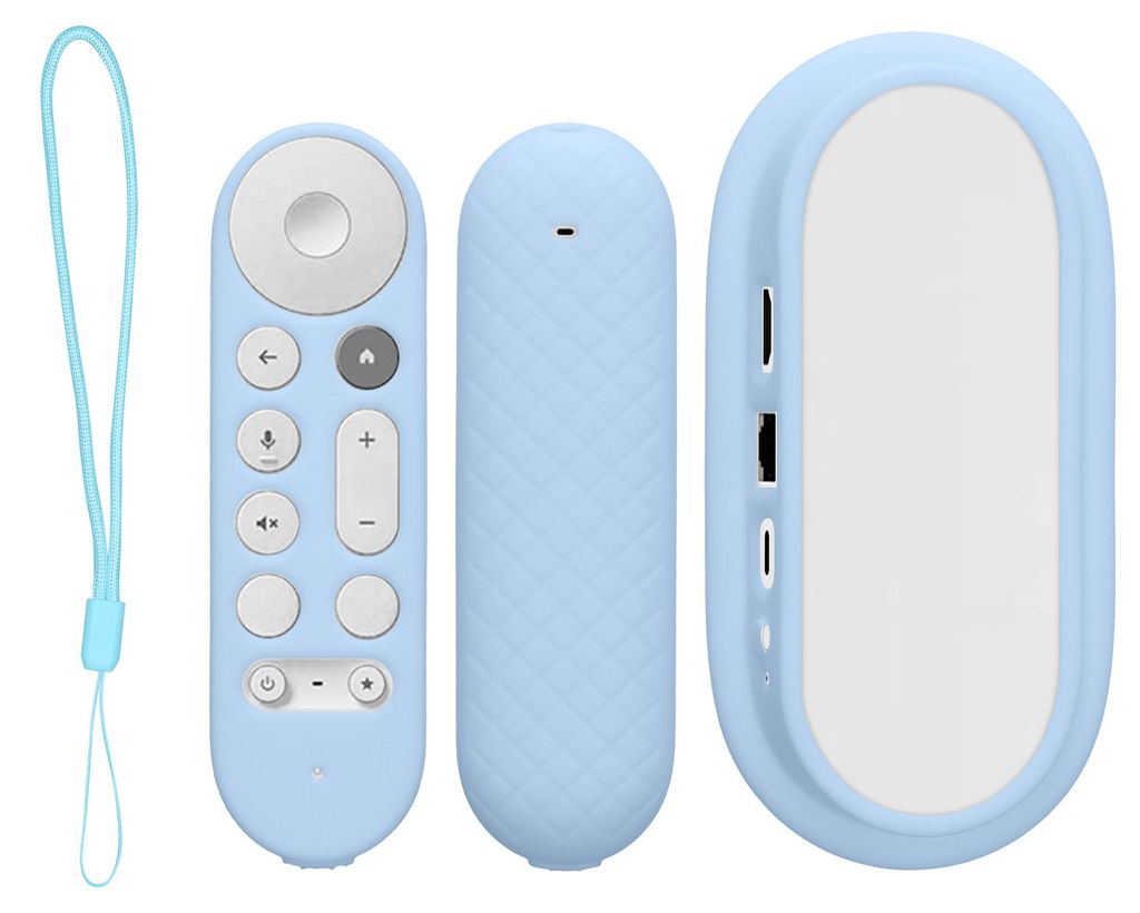 kwmobile 2x Hülle für Fernbedienung und Streaming Gerät kompatibel mit Google TV Streamer 4K - Silikon Case Set für TV Zubehör in Hellblau