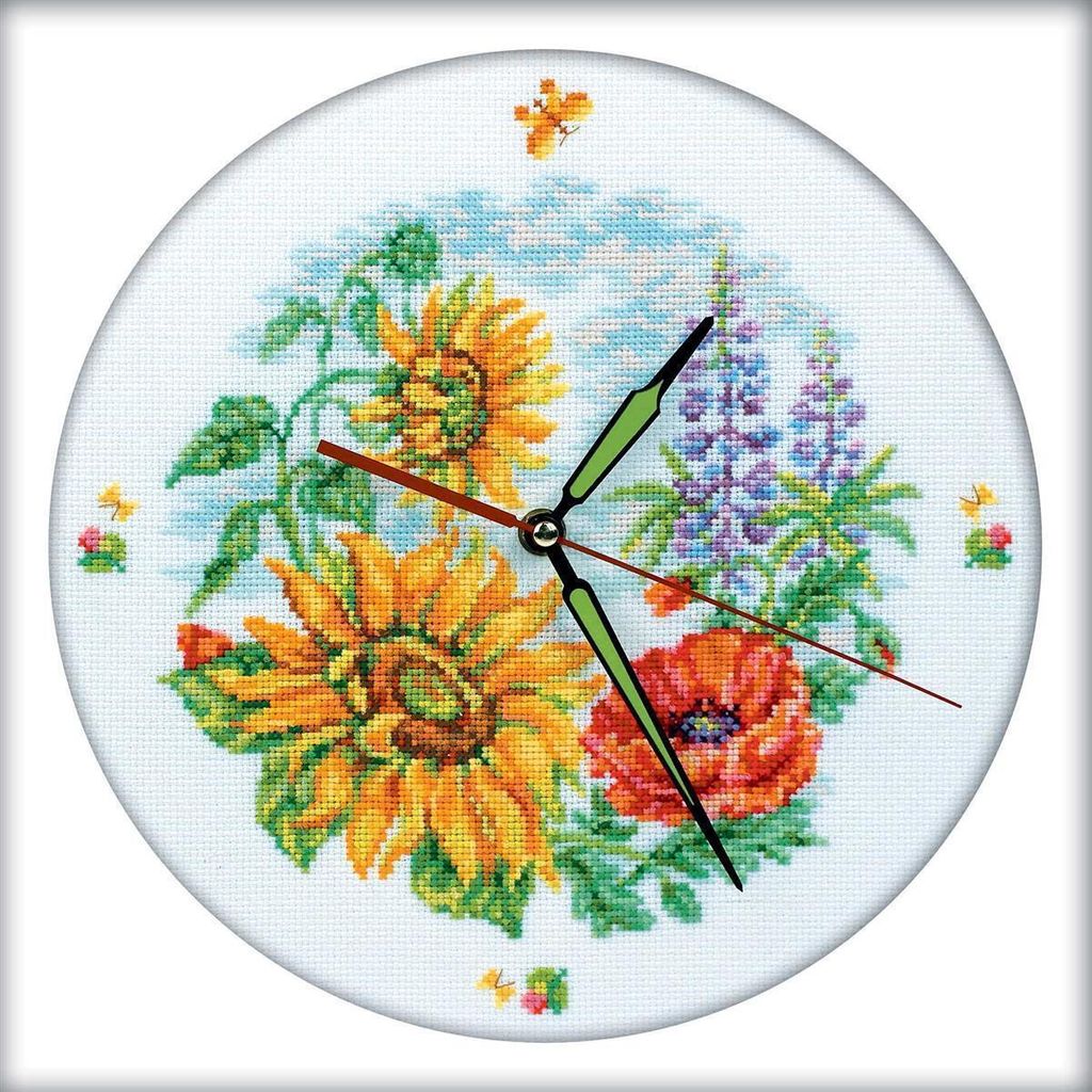 RTO Kreuzstich Set Wanduhr "Blumenuhr" M40007, Zählmuster, 30x30 cm