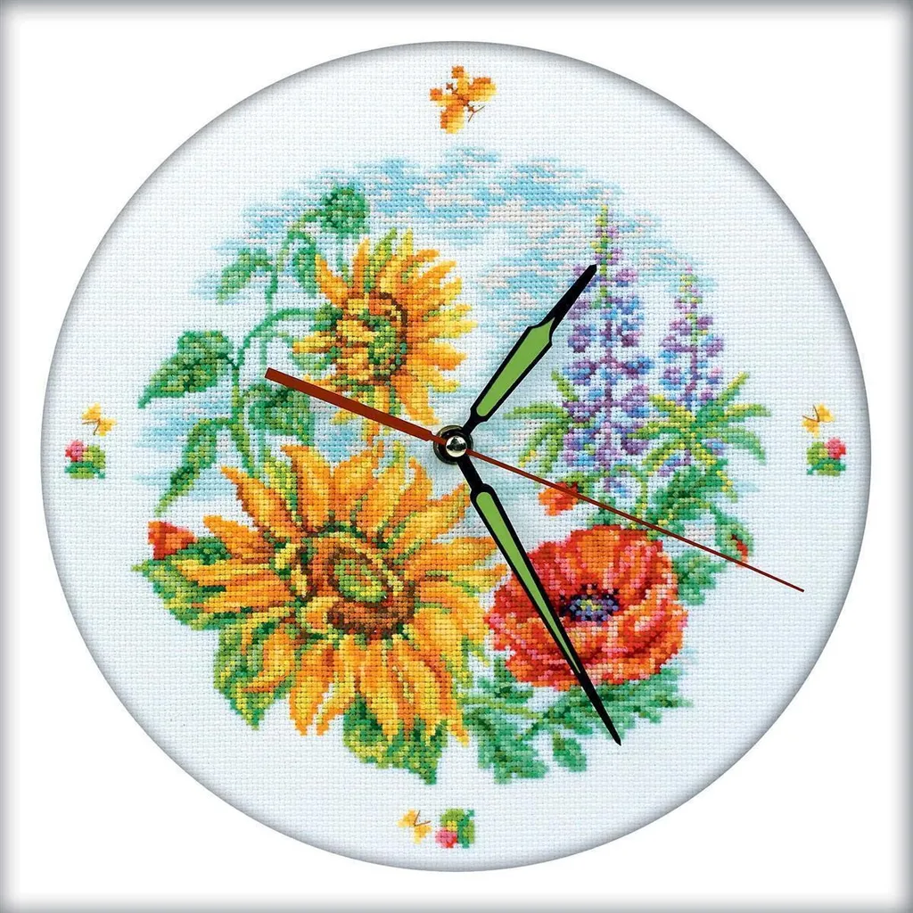 Horloge point de croix à faire soi-même kit fleurs pour déco unique