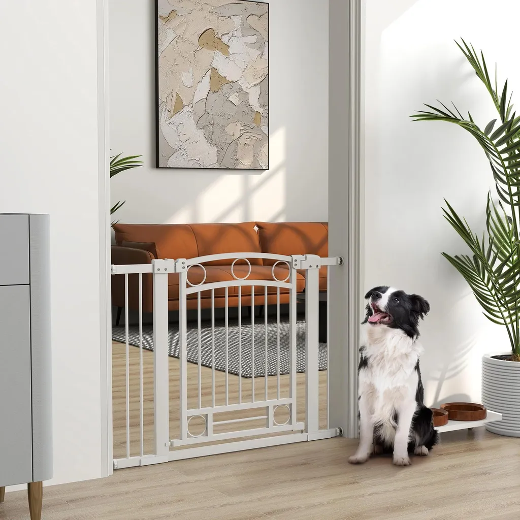 Barrière pour chiens avec 2 extensions réglable en métal blanc Taille S