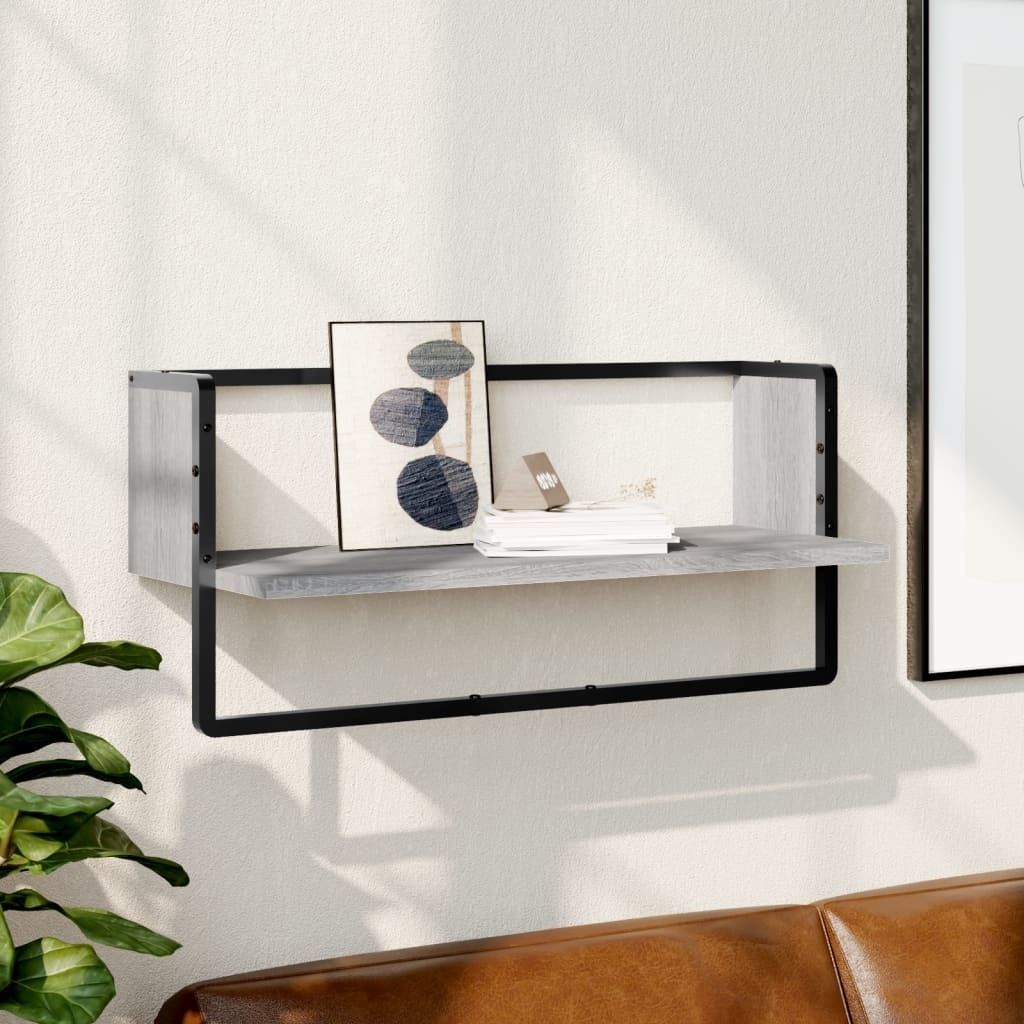 Maison Exclusive - Wandregal mit Stange Grau Sonoma 65x25x30 cm