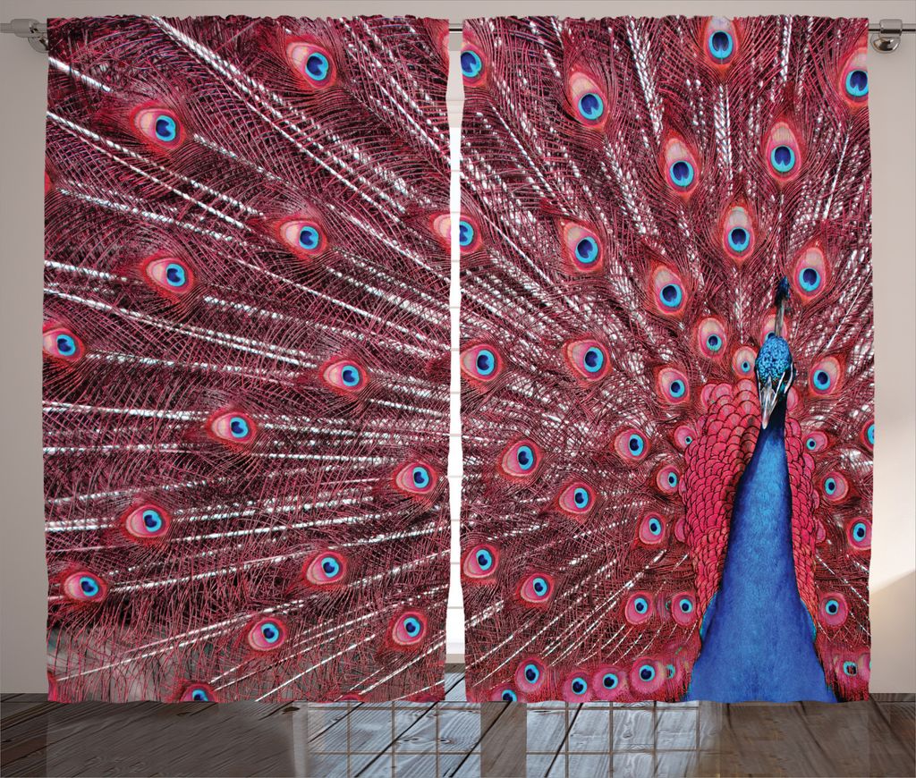 ABAKUHAUS Burgund Rustikaler Vorhang, Peacock Bird Surreal, Wohnzimmer Universalband Gardinen mit Schlaufen und Haken, 280 x 245 cm, Burgunder Blau