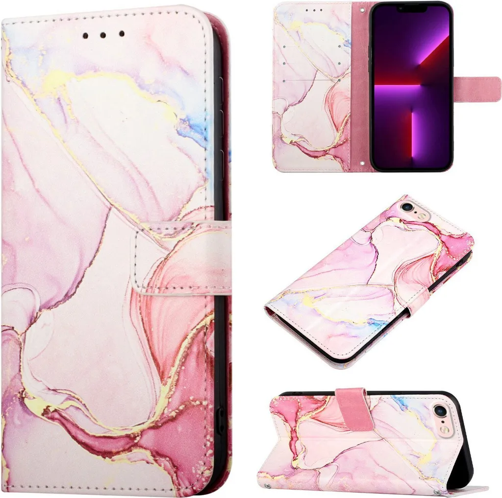 Custodia iPhone SE 2020/8/7 Marmo Rosa Bianco - Offerta Cover Libro