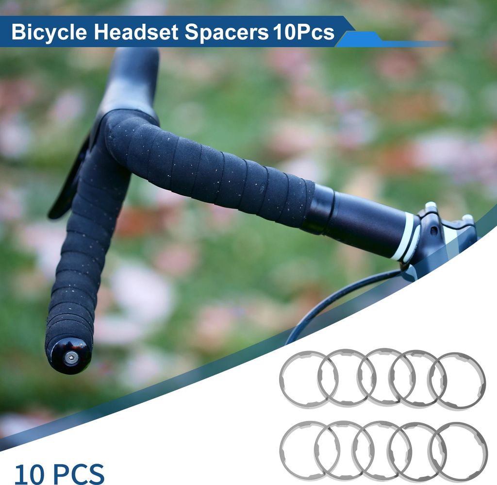 Fahrrad Steuersatz Distanzringe 5mm Lenker Vorbau Distanzringe 28.6mm 1-1/8" Silberfarben Aluminiumlegierung 10 Stück