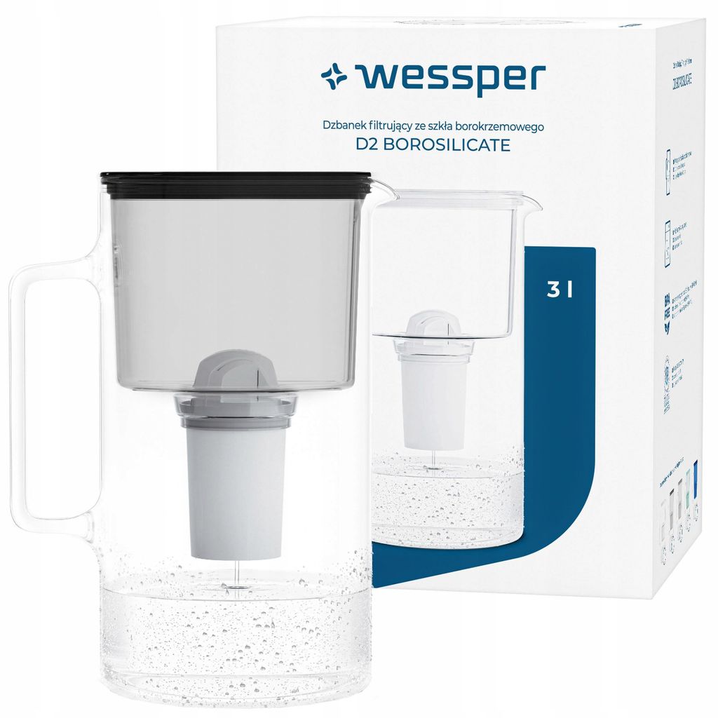 Wessper D2 BOROSILICATE Wasserfilterkanne 3 L Schwarz – Produktbild 