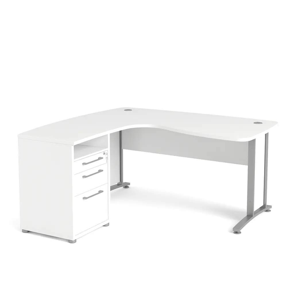 Bureau d'angle gain de place Prisme : 3 tiroirs & tablette blanc gris - 2