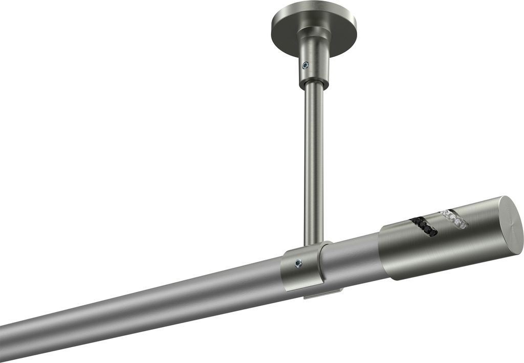 Interdeco Gardinenstange / Vorhangstange Silbergrau / Edelstahl-Optik, Typ Sonette Zoena (Glitzerzylinder) ohne Ringe, Deckenmontage, 20 mm Ø 1-l...