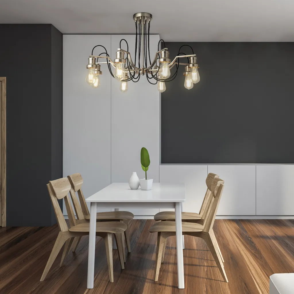 Lustre Olivia 8 Bras : Solution Éclairage Puissante Argent Satin