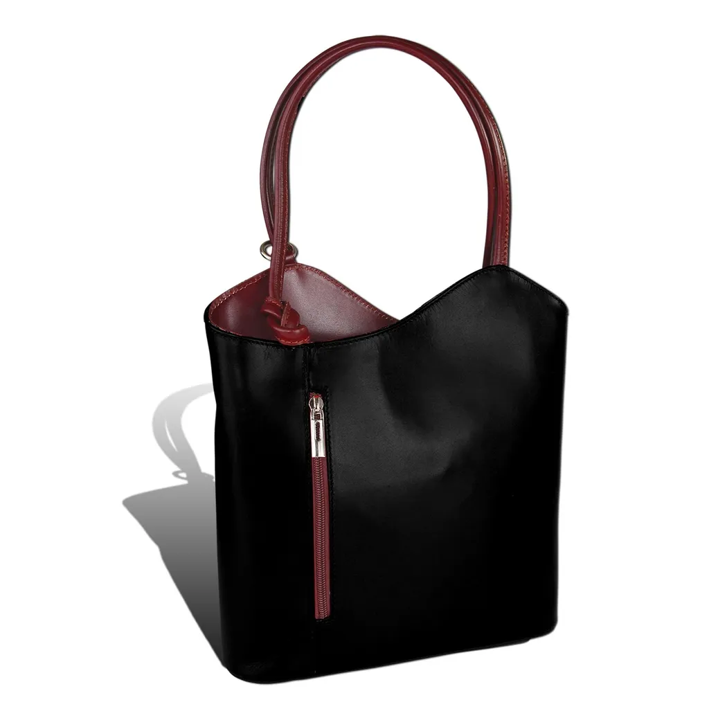Sac à dos femme cuir noir rouge Toscanto idéal pour travail et loisir
