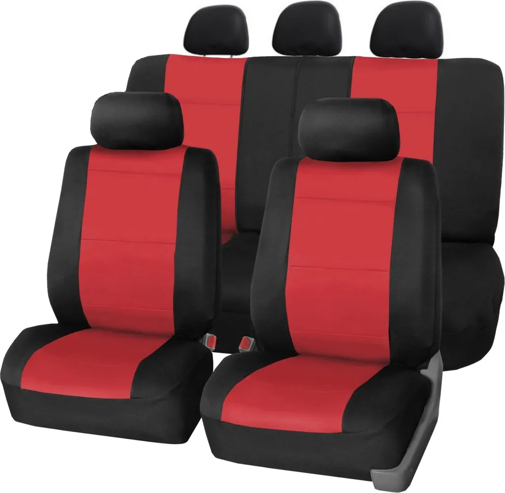 SB615 - Set di coprisedili, per veicoli con o senza airbag laterale, nero, rosso