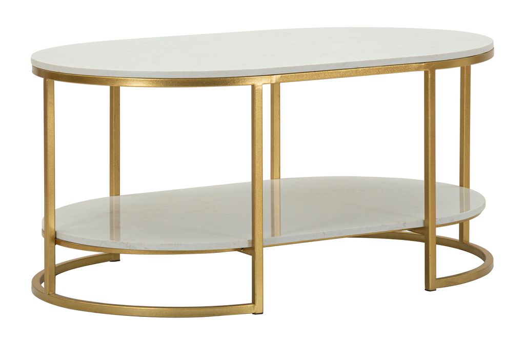 Mauro Ferretti Couchtisch aus goldenem Metall und Marmor. Produktbild 